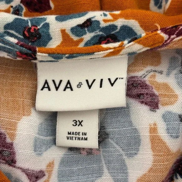 Ava & Viv 3X Floral Babydoll Midi Dress Tiered Short Sleeve Pockets - Picture 2 of 15